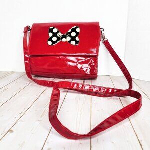 Disney Parks Authentic Minnie Mouse Black & White Bow Red Vinyl Crossbody Purse
